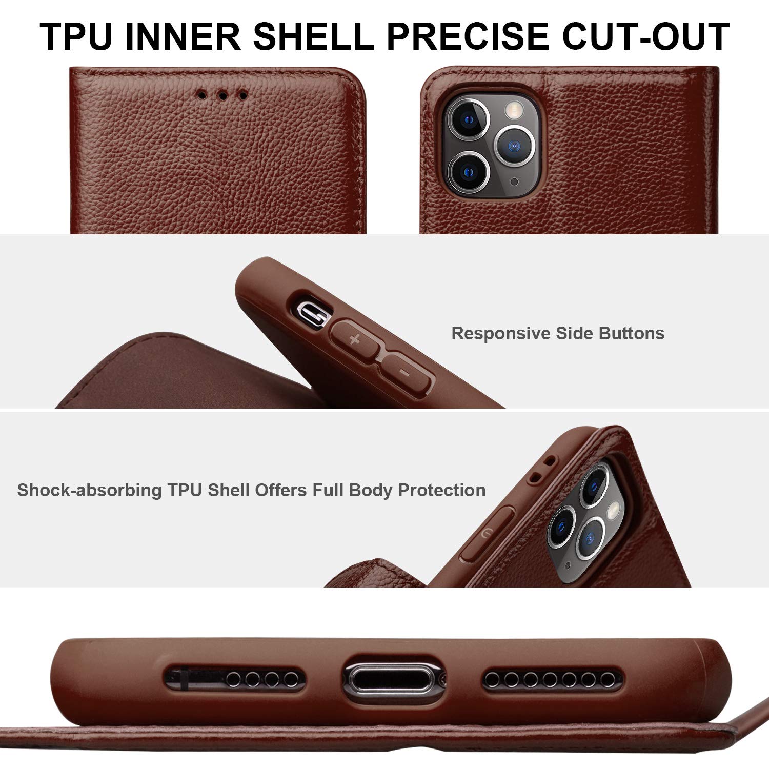 Premium Genuine Leather Wallet Case for iPhone 12 Pro Max 5G (6.7 inch) - RFID Blocking Protection, Shockproof TPU, Built-in Stand | Perfect for Business, Travel & Everyday Use