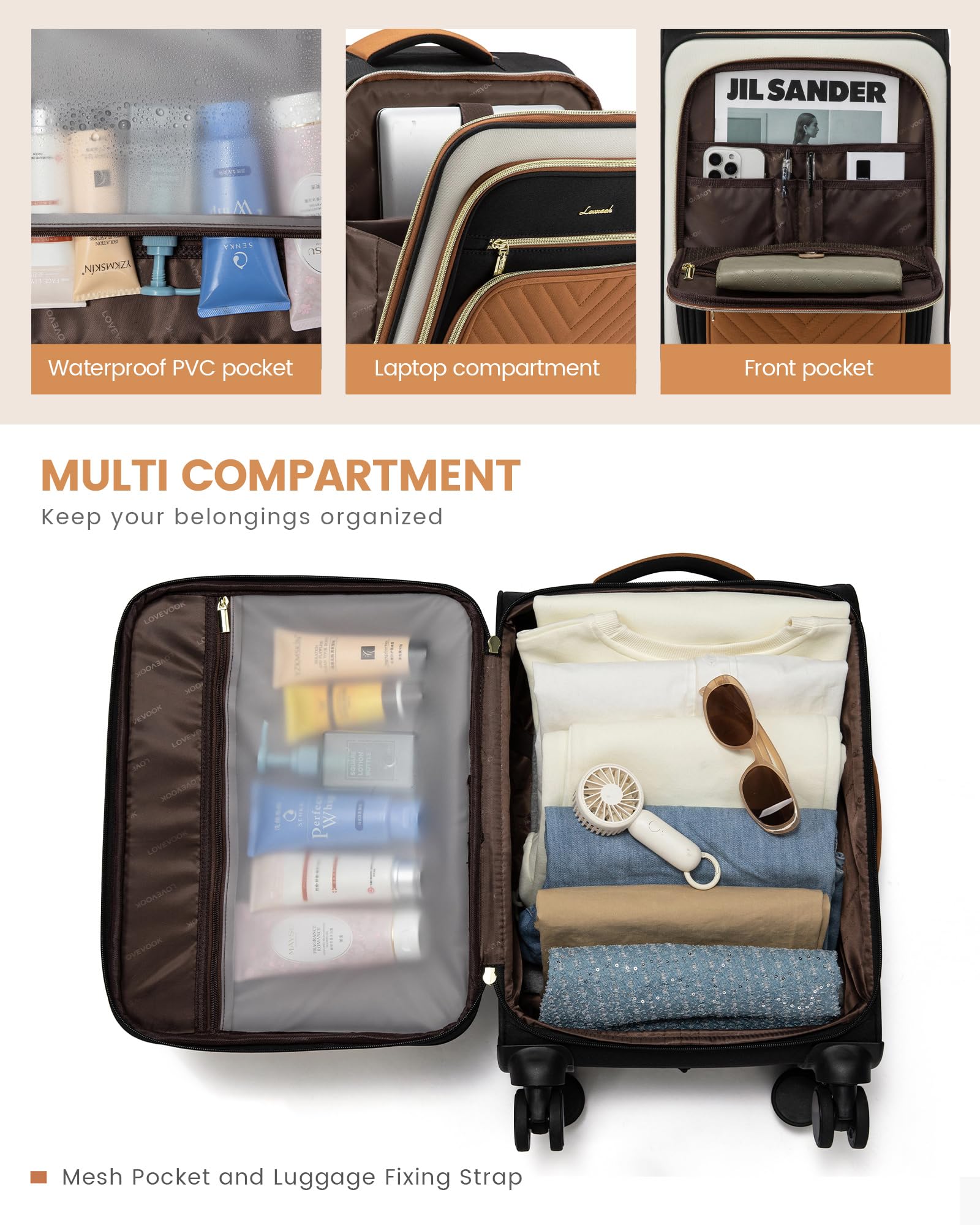 LOVEVOOK 20 Inch Carry On Luggage 22x14x9 Airline Approved Softside Rolling Suitcase with Wheels & TSA Lock - Lightweight Travel Luggage for Women & Men - Perfect for Business Trips, Weekend Getaways & Air Travel