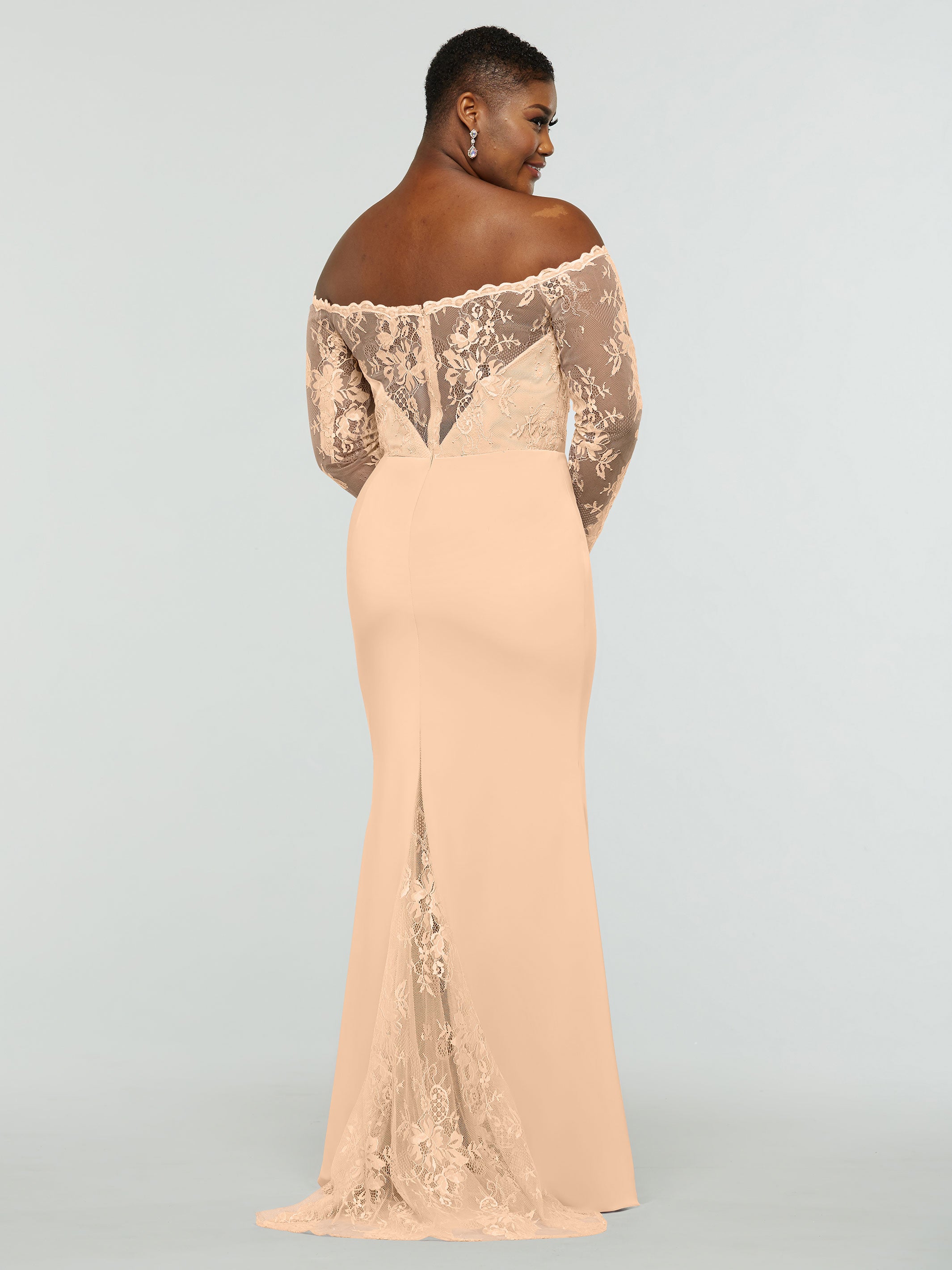 Elegant 80191 Chiffon & Lace Mermaid Bridesmaid Dress with Off-the-Shoulder Long Sleeves - Perfect for Weddings, Formal Events & Evening Parties