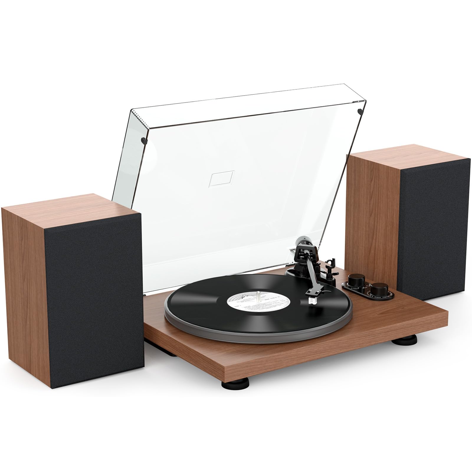 Udreamer Bluetooth Record Player Turntable with 40W Bookshelf Speakers - Hi-Fi Vinyl System with Aluminum Platter, Built-in Phono Preamp, Belt Drive 2-Speed, Adjustable Counterweight & AT-3600L Cartridge (Brown) | Perfect for Home Entertainment, Vinyl Collectors & Retro Music Lovers