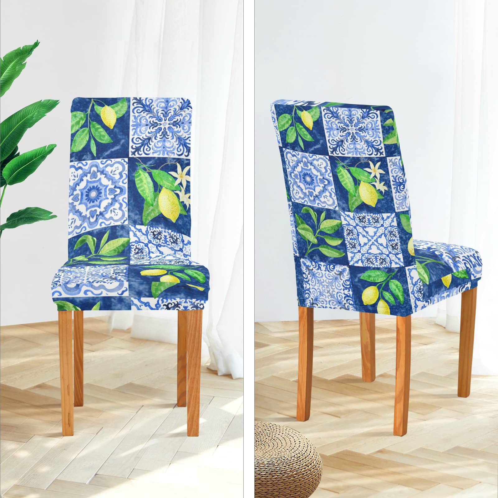 Blue Mosaic Dining Chair Covers Set of 4 - Washable & Removable Stretch Slipcovers for Dining Chairs - Perfect for Dining Room, Wedding Party, Ceremony & Hotel Decor - Ideal for Home, Restaurant & Event Decorations
