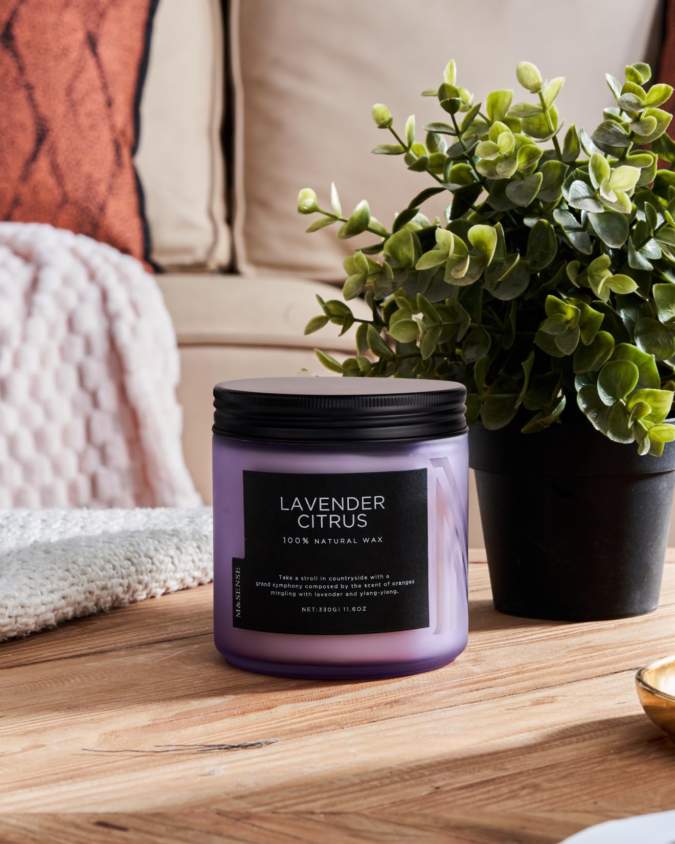 M&SENSE 11.6oz Lavender Citrus Scented Soy Candles - Aromatherapy Stress Relief Gifts for Women, 70 Hours Burn Time, Natural Home Fragrance for Spa, Bath, Yoga & Relaxation - Perfect Gift for Mom, Girlfriend or Teacher