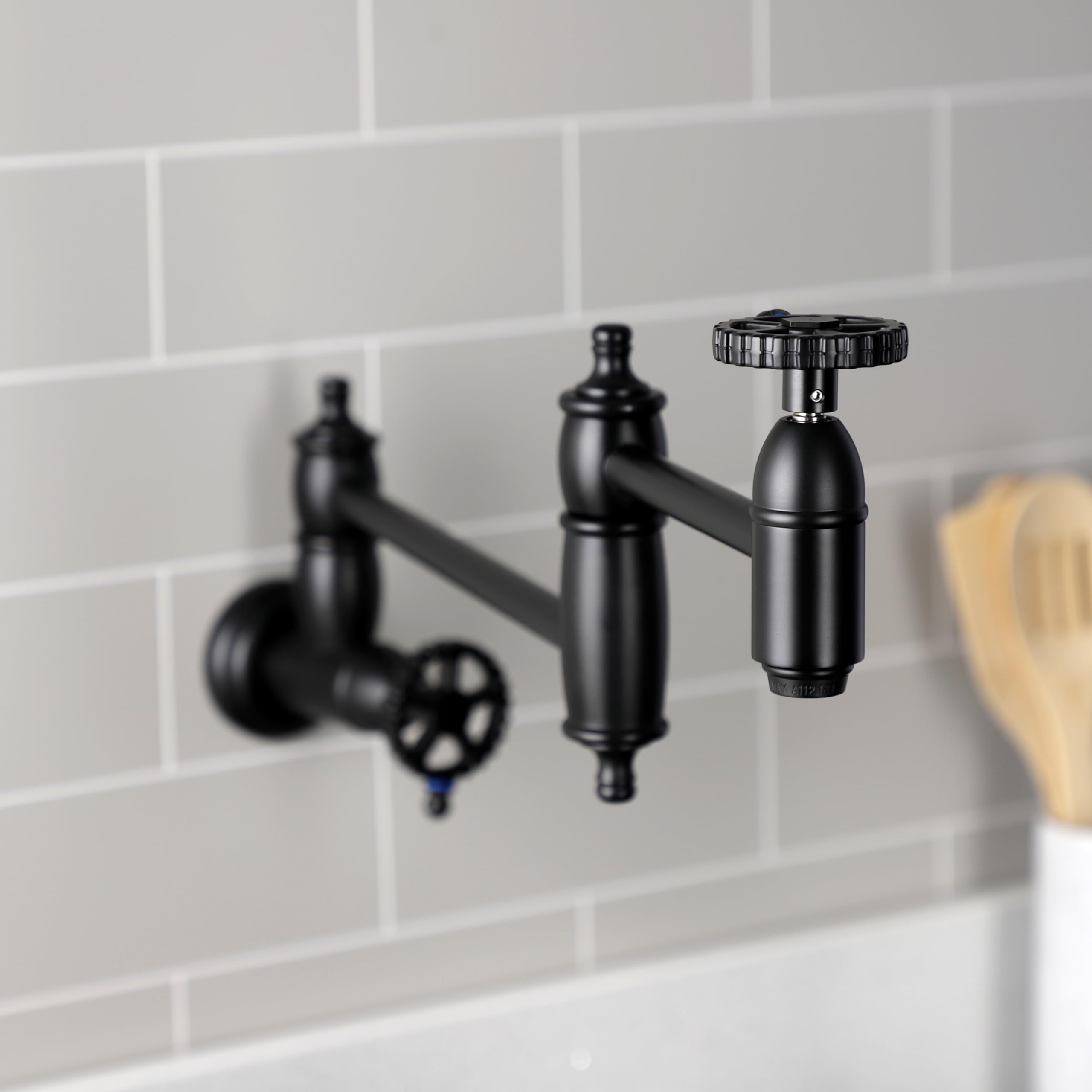 Kingston Brass KS3100CG Matte Black Wall Mount Pot Filler Faucet - High Arc Kitchen Sink Faucet for Easy Pot Filling & Cooking