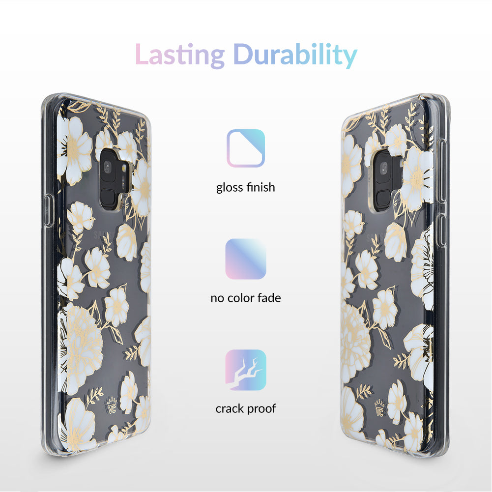 Elegant White and Gold Floral Clear Samsung Phone Case - Perfect for Galaxy S21/S20/Note 20 Ultra - Slim Protective Cover with Floral Design for Everyday Use & Special Occasions