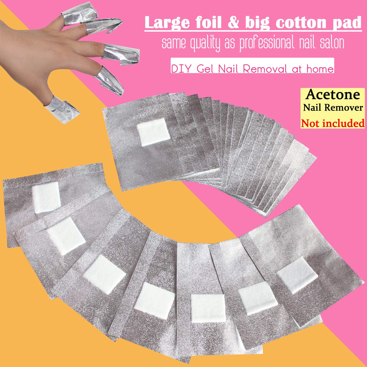 80pcs Acetone Nail Polish Remover Wipes & 100pcs Nail Polish Remover Foil Wraps - Quick & Easy Nail Care for Salon, Home & Travel Use