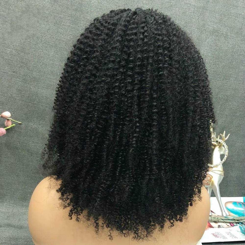 Afro Kinky Curly Headband Wig - Brazilian Remy Human Hair Glueless Half Wig for Black Women - 200% Density 14 Inch - Perfect for Daily Wear, Parties & Protective Styling