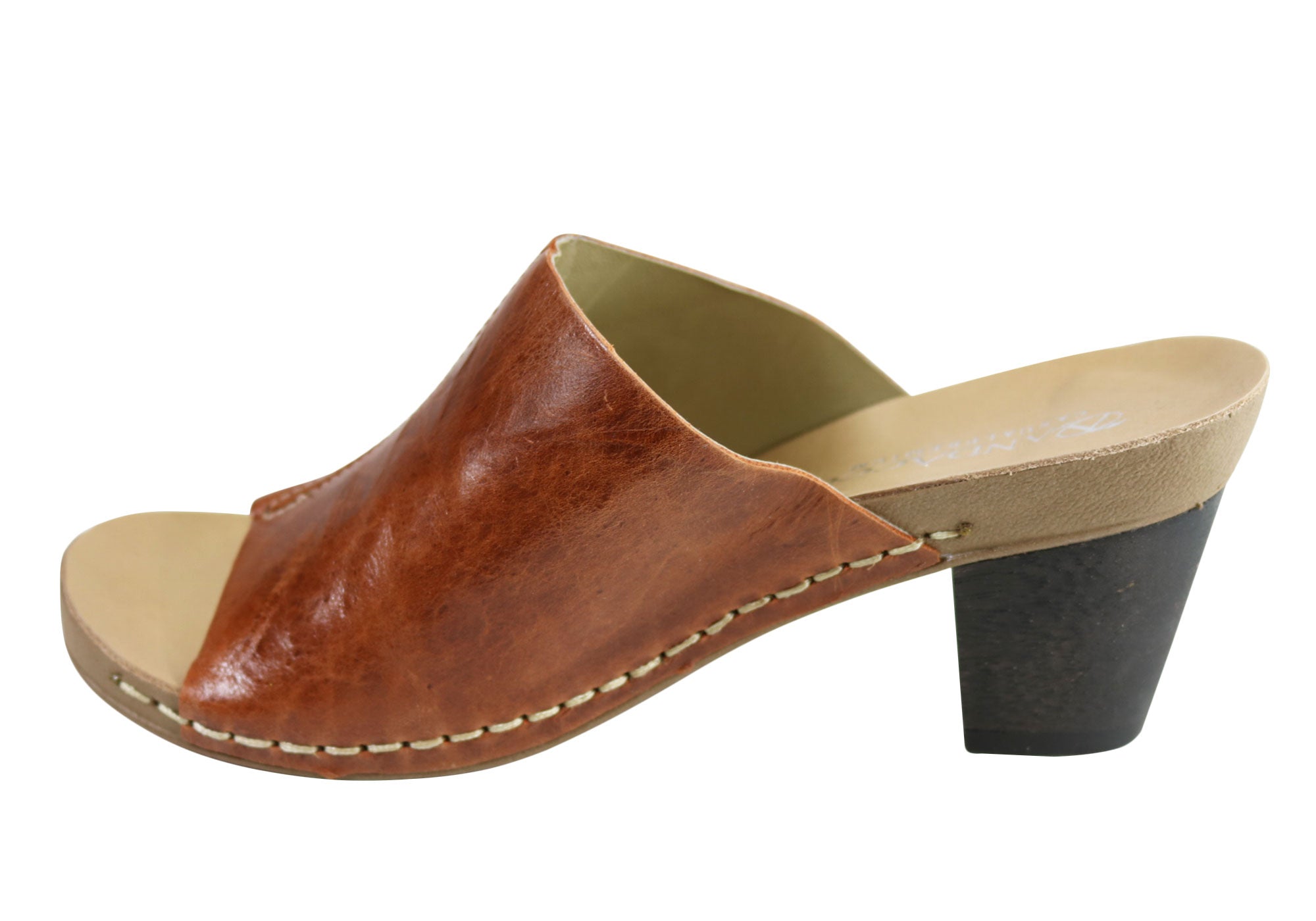 Andacco Women's Leather Mid Heel Sandals Slides - Comfortable Gallon Size Made in Brazil - Perfect for Summer, Beach, and Casual Outings