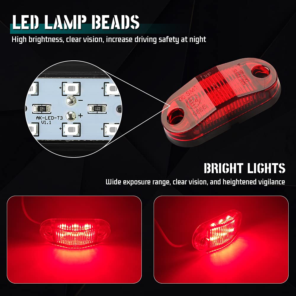 Sidaqi 6PCS LED Trailer Marker Lights - 12-30V High Brightness Red LED Side Marker & Tail Lights for RV, Truck, Camper - Waterproof Clearance Lights for Safe Night Driving & Road Visibility