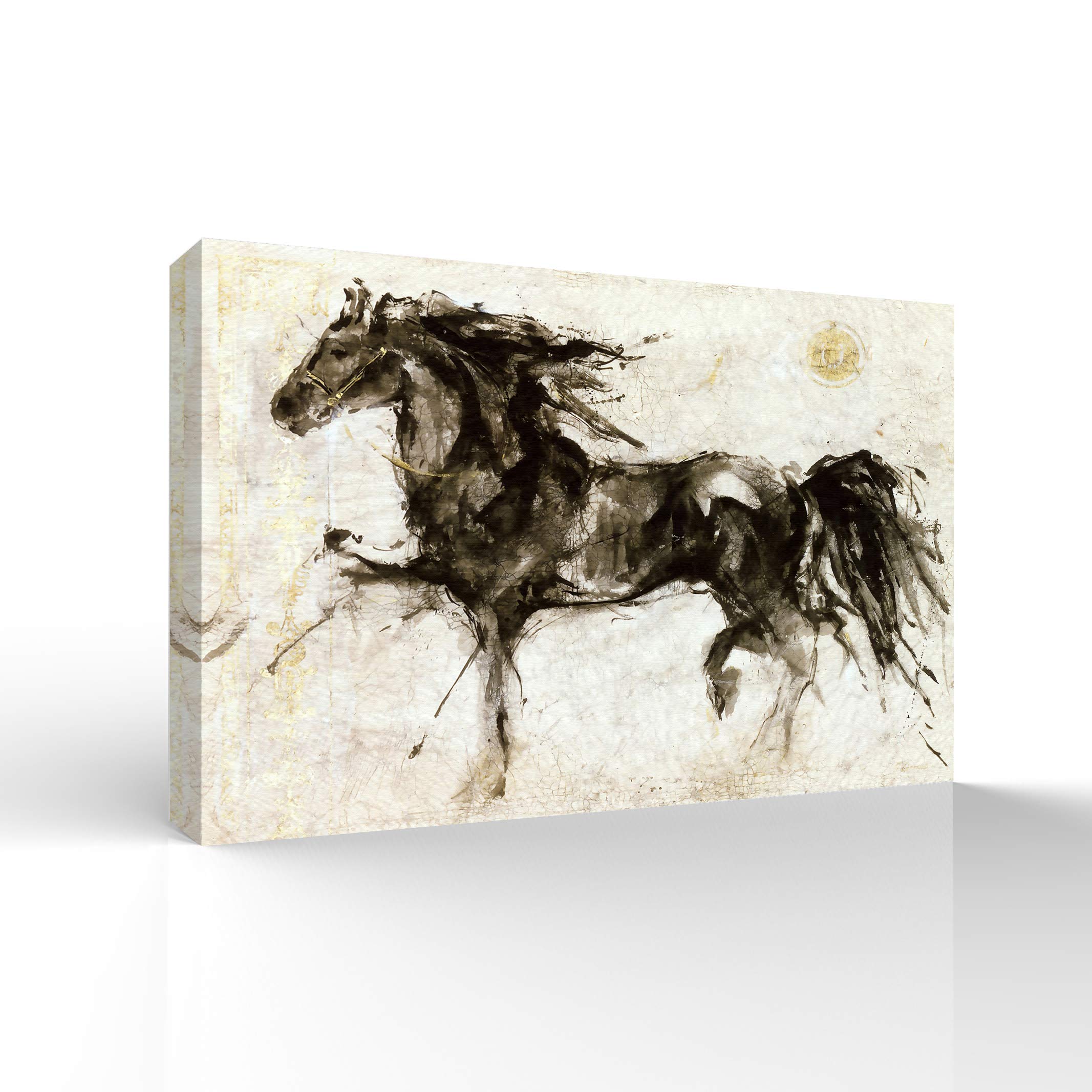 Galloping Horse Canvas Wall Art - 24x36 Inches Giclee Painting for Bedroom, Living Room, Home Office & Modern Interior Decoration