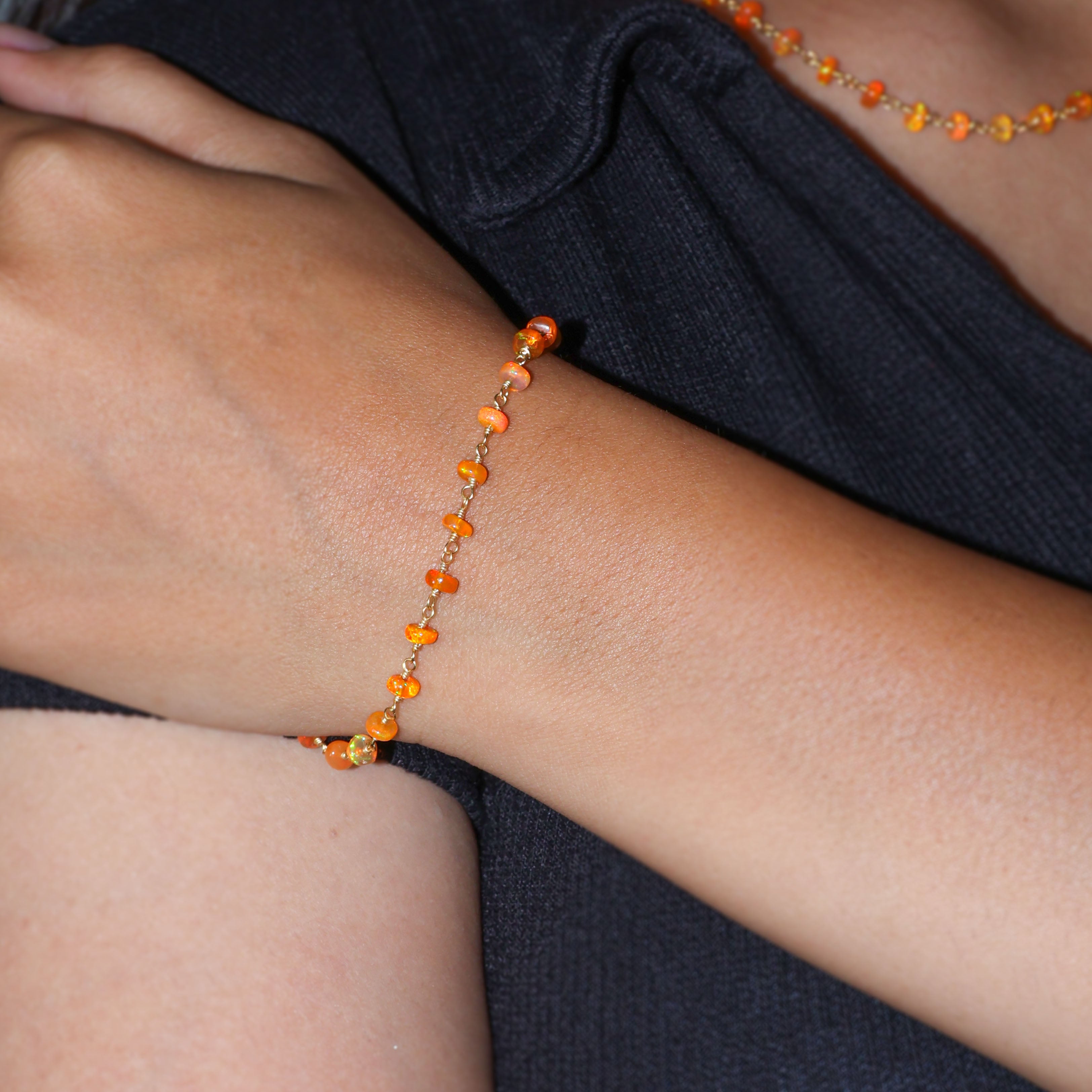 Organic Orange Opal Beaded Chain Bracelet for Women - Natural Gemstone Boho Jewelry for Everyday Wear & Special Occasions
