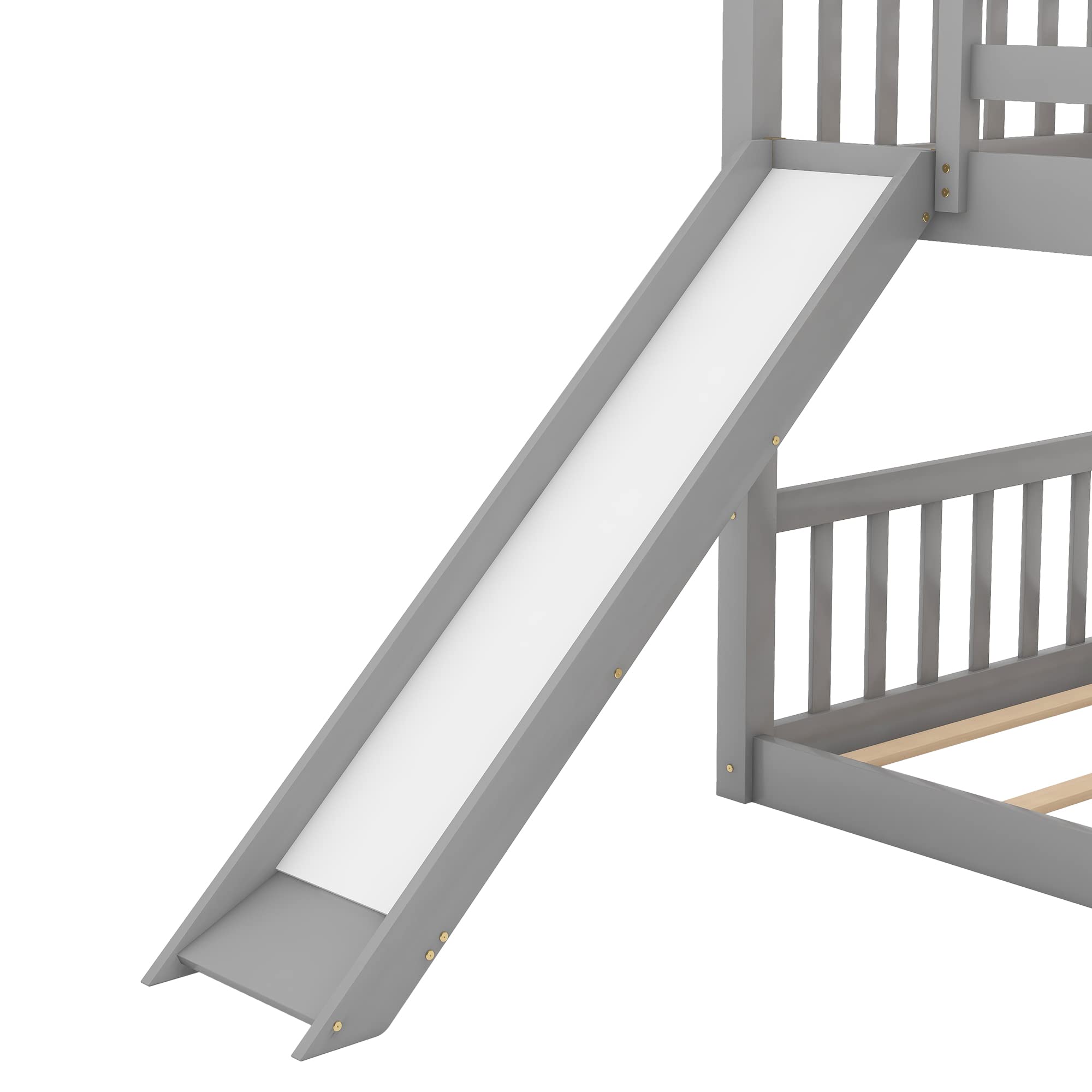 P PURLOVE Twin Over Twin Bunk Bed with Convertible Slide & Ladder - Sturdy Metal Frame, Safety Guardrail for Kids - Space-Saving Bed for Small Rooms, Dormitories & Vacation Homes (Gray)