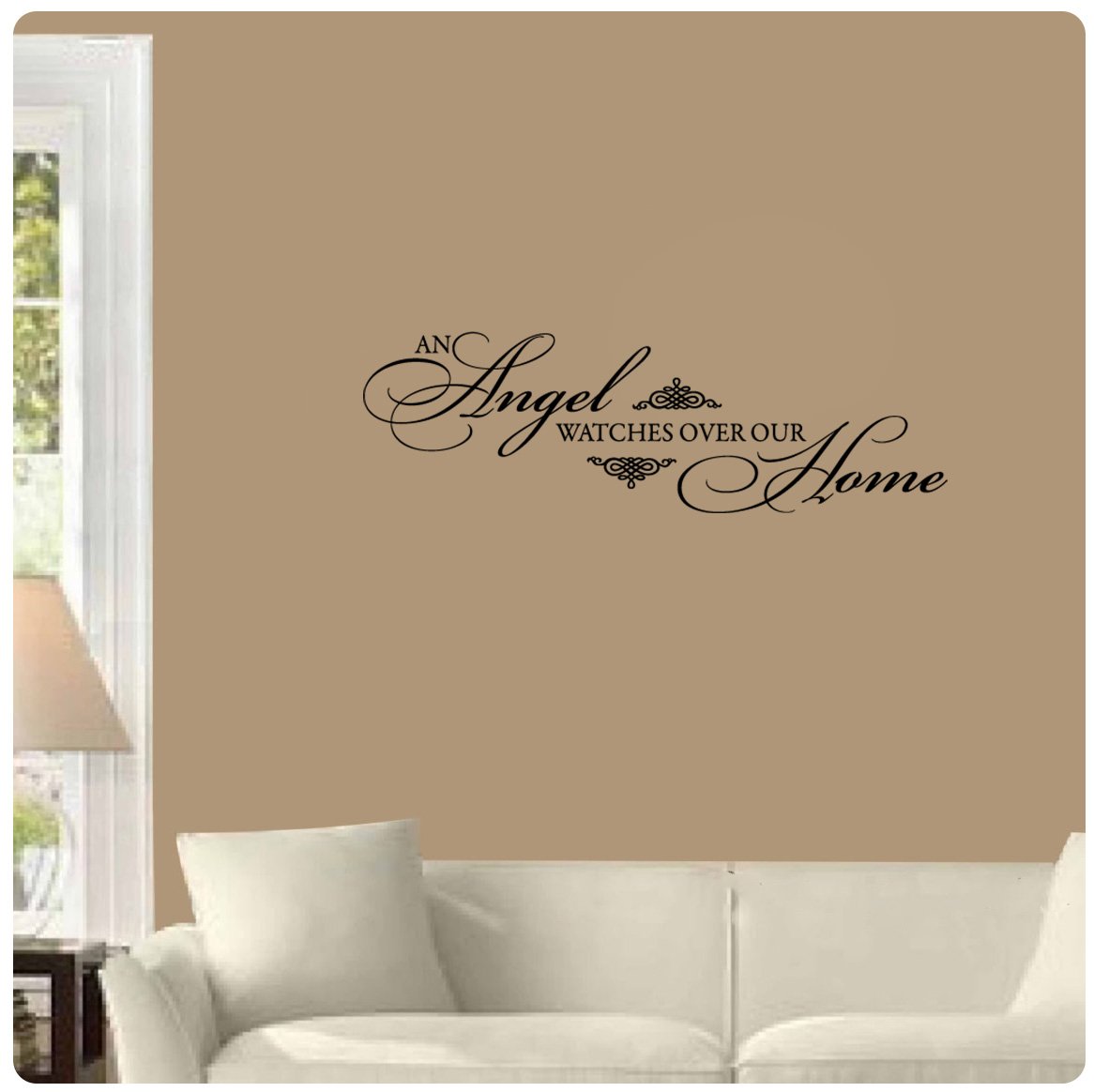Angel Watches Over Our Home Wall Decal - Removable Vinyl Sticker Art for Nursery, Bedroom & Living Room Decor - Perfect for Christian Home Decorations & Gift Ideas