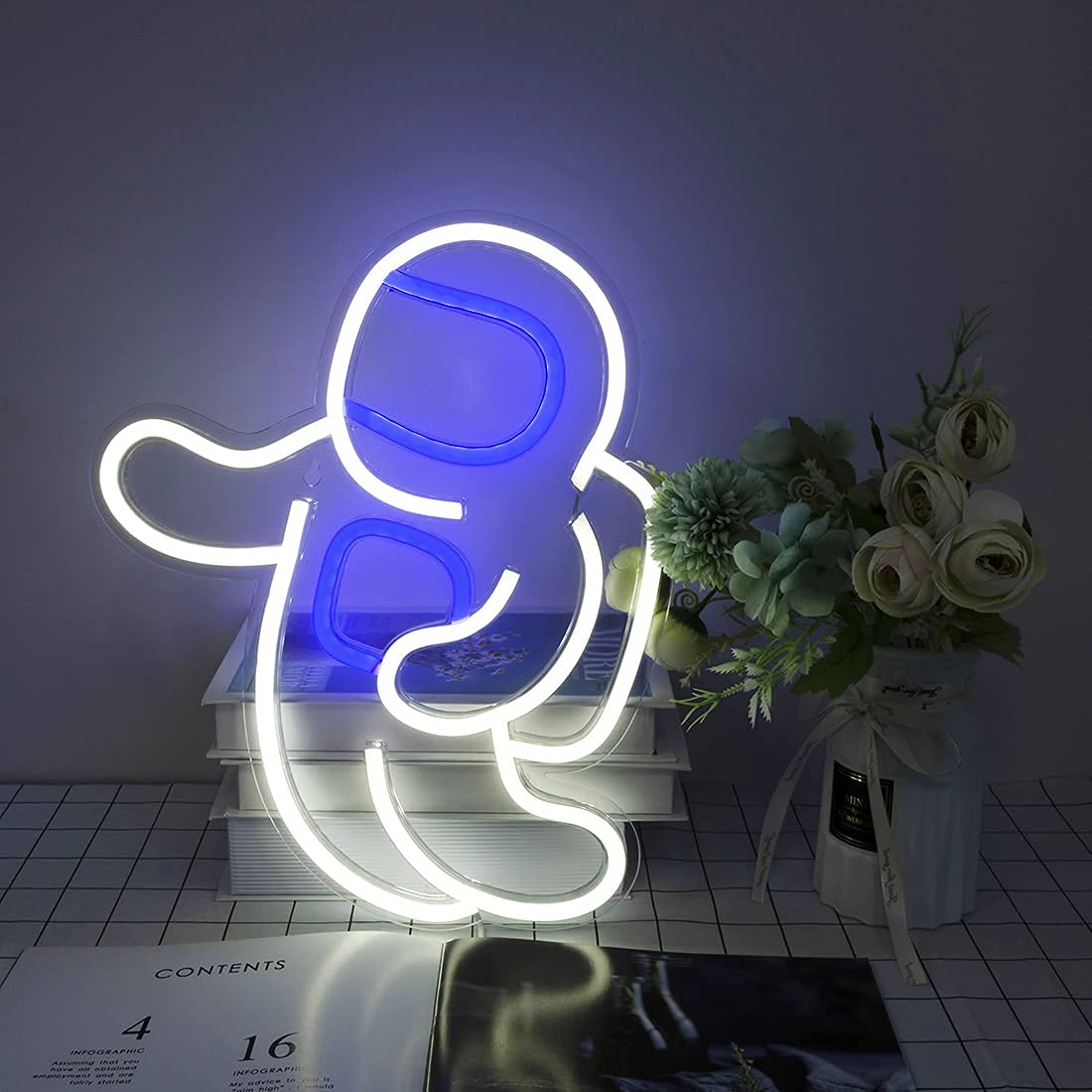SYLHOME LED Neon Light Sign - 5V USB Powered Astronaut Wall Decor (12.6