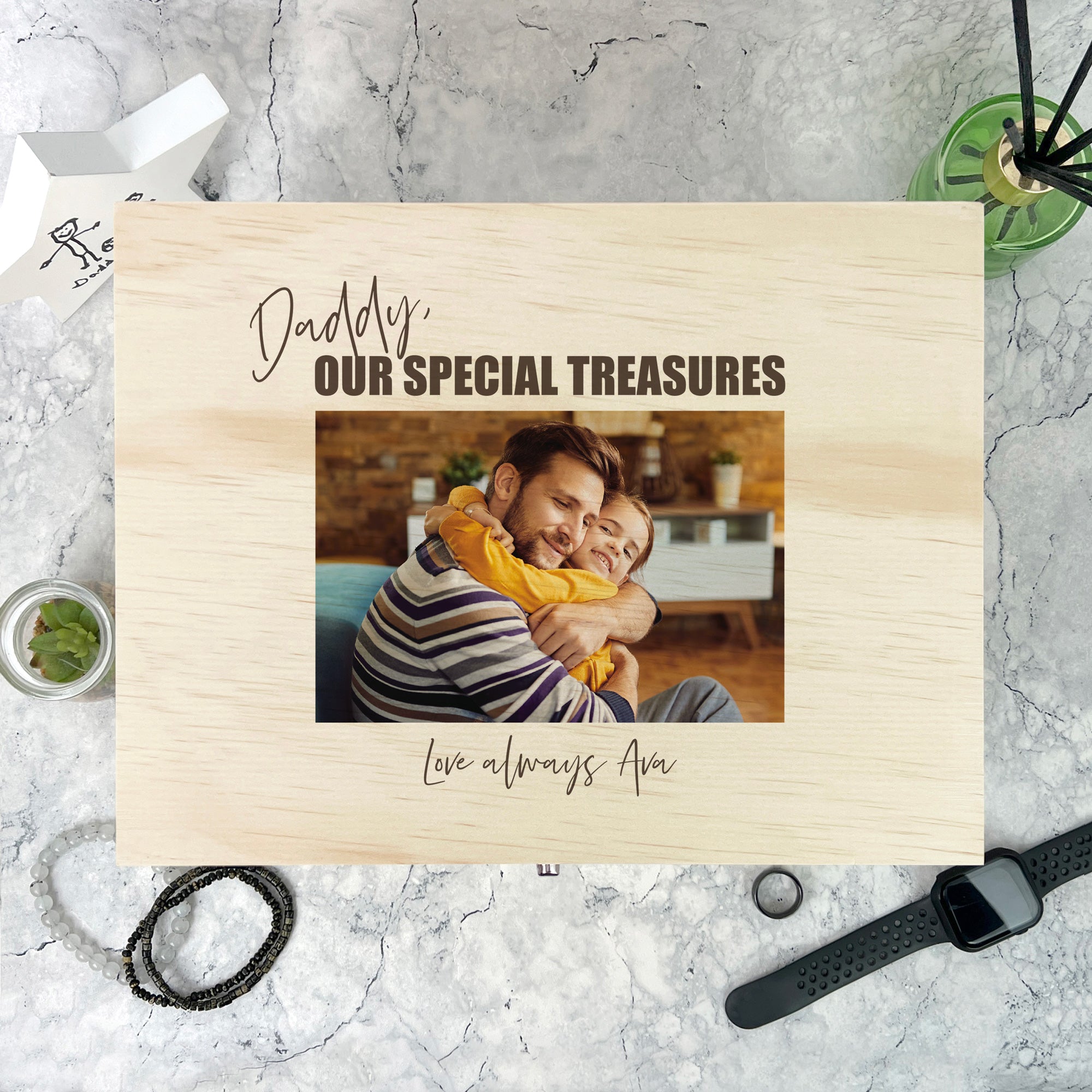 Personalized Pine Wood Photo Memory Box for Keepsakes - 5 Sizes (16cm, 20cm, 26cm, 30cm, 36cm) - Perfect for Wedding, Baby, Family Photos & Special Occasion Gifts