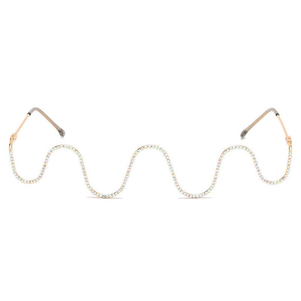 Stylish JHHDP Half Frame Glasses for Women with Chain - Diamond Concave Wave Design Photo Glasses | Fashion Accessory for Parties, Weddings & Vintage Outfits (Color: A)