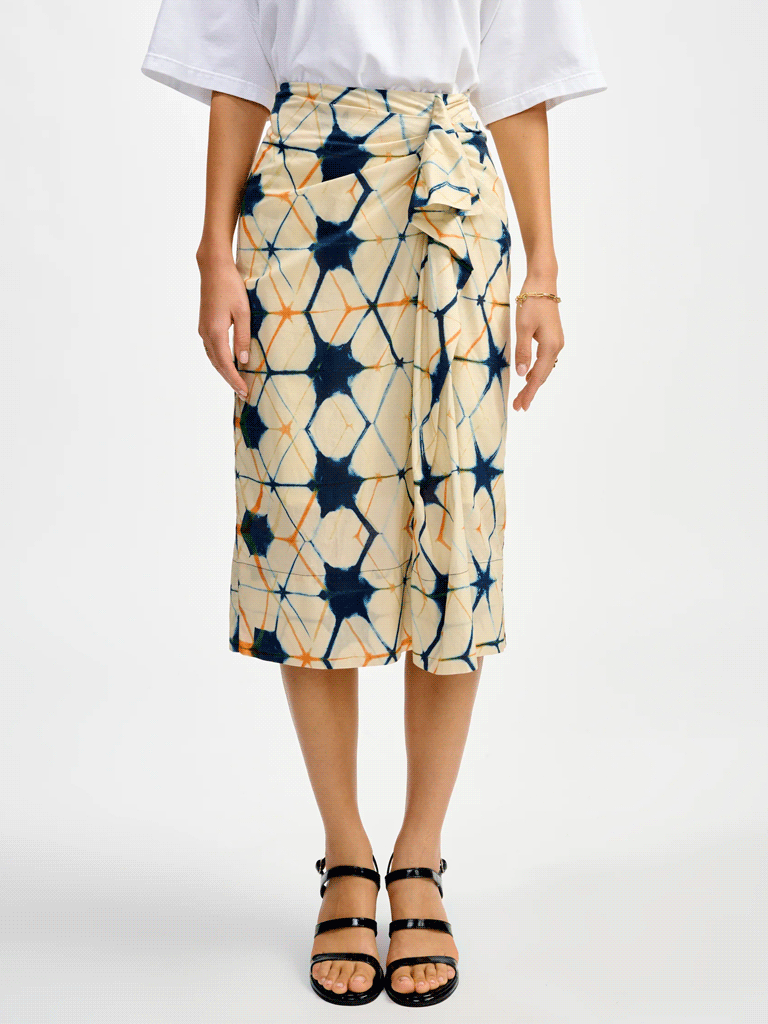 Bellerose Women's Anemone Skirt - Floral Print, Ecru Blue & Orange - Perfect for Casual Outings, Beach Vacations & Summer Dresses