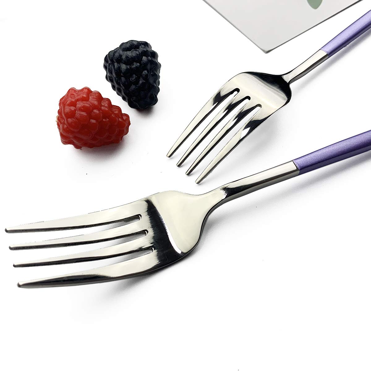 JASHII 5-Piece Modern Silverware Set - 18/10 Stainless Steel Flatware with Square Edge - Elegant Mirror Polished & Dishwasher Safe Kitchen Utensils for 1 (Purple Silver) - Perfect for Dining, Gifts & Home Decor