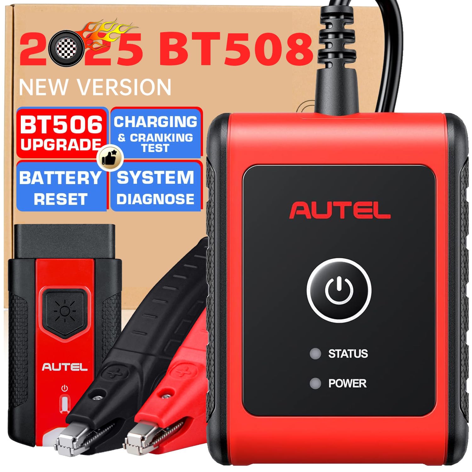 Autel MaxiBAS BT508 Car Battery Tester - 6V/12V/24V Automotive Battery Analyzer with 100-2000 CCA Testing, Starter & Charging System Diagnostic Tool for 99% Vehicles | Perfect for Mechanics, DIY Car Maintenance & Fleet Management
