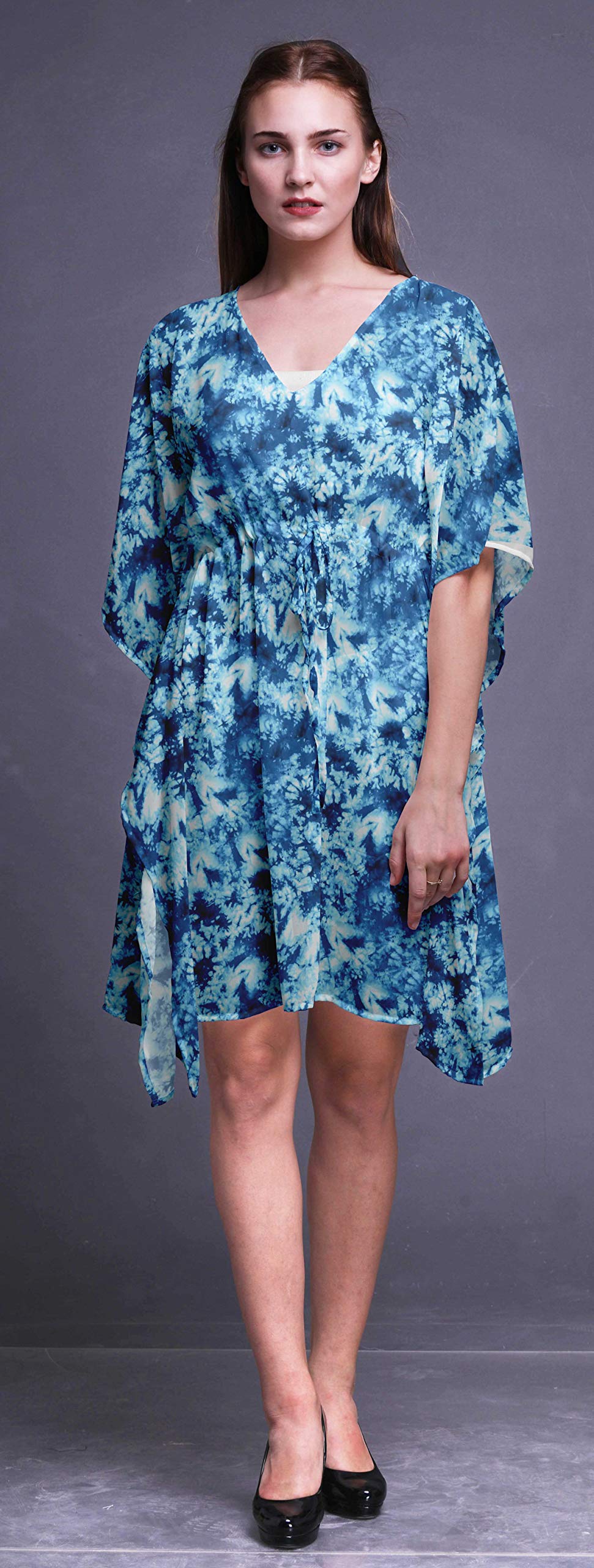 Bimba Women's Short Caftan Midi Dress - Beach Cover Up, Swimwear Cover Up, Summer Kaftan Dress for Pool, Vacation & Boho Style Outfits