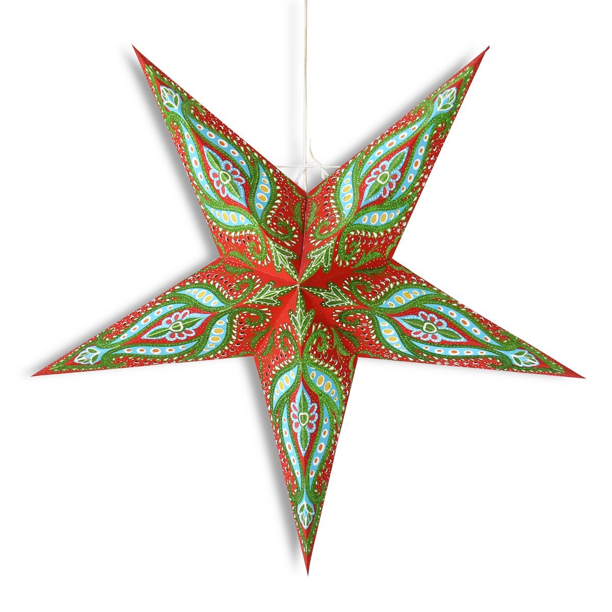 24 Pack Red & Green Glitter Star Paper Lanterns - Hanging Wedding, Party, Christmas & Home Decorations for Festive Celebrations & Indoor/Outdoor Events
