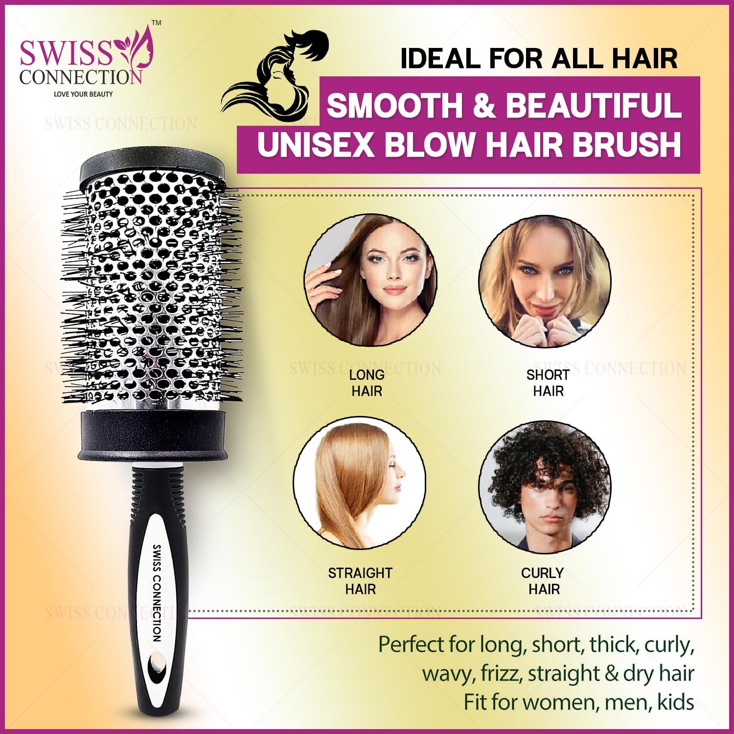 Swiss Connection Blow Dryer Hair Brush - Professional Styling Tool for Smoothing, Curling & Volumizing Hair | Lightweight & Durable for Wet & Dry Hair | Perfect for Men & Women at Home or Salon (1 Pack)