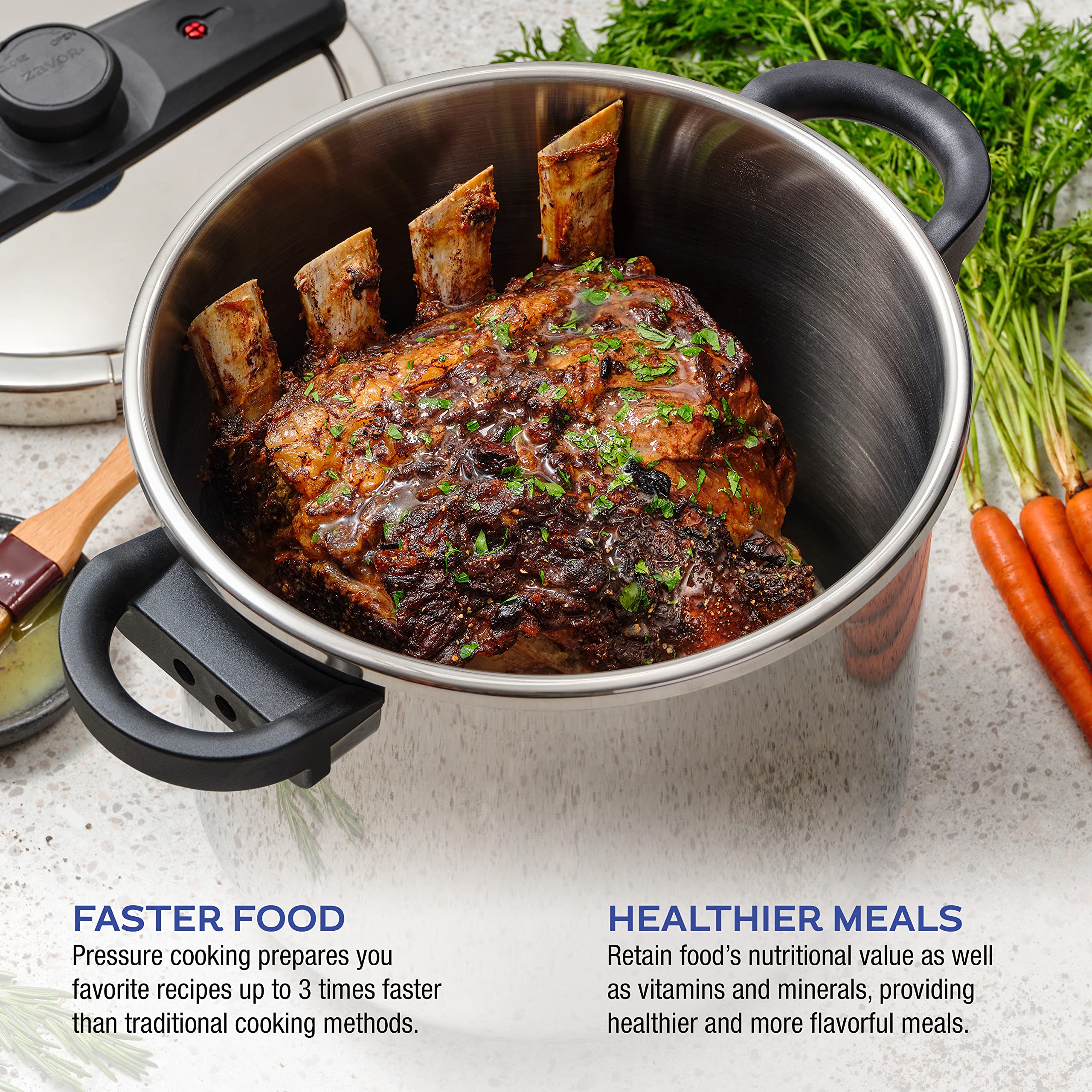 Zavor EZLock 12 Quart Stove Top Pressure Cooker - Stainless Steel, Multi-Pressure Levels, Easy Locking, Induction Compatible, Canning Ready (4 Jars) | Includes Digital Cookbook & Steamer Basket | Perfect for Home Canning, Meal Prep & Pressure Cooking