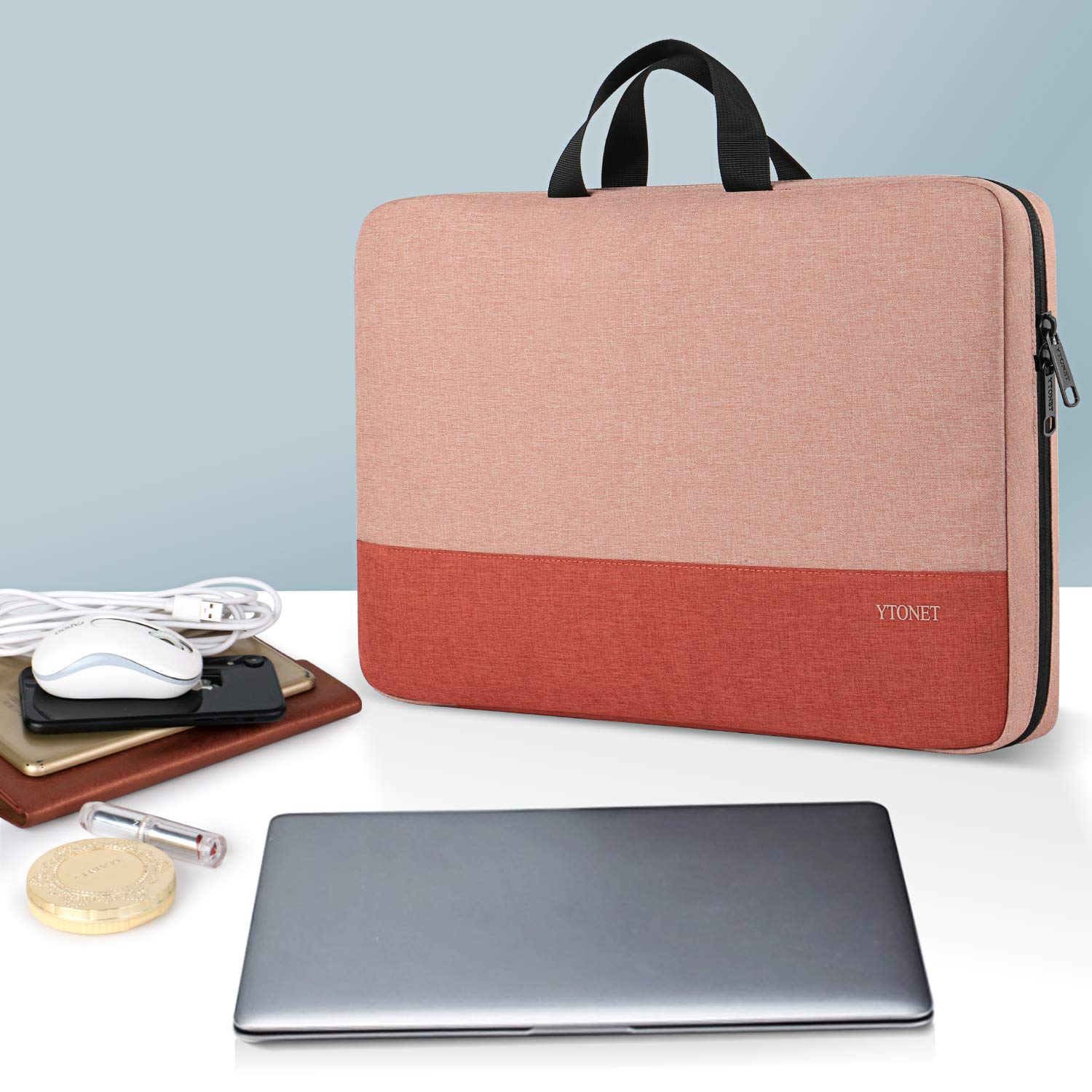 Ytonet 15.6 Inch Water Resistant Laptop Sleeve Case - TSA Approved Travel & Business Computer Cover with Handle, Compatible with HP Dell Lenovo Asus Notebooks, Coral Pink, Ideal for Women, Perfect for Office, Commute, and Air Travel