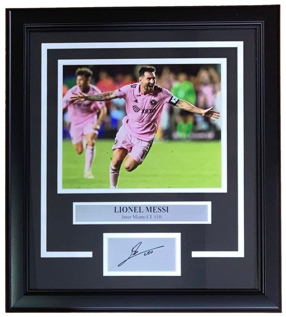 Lionel Messi Autographed 8x10 Inter Miami FC Photo - Framed with Laser Engraved Signature - Perfect for Soccer Fans, Sports Memorabilia Collectors, and Home/Office Decor