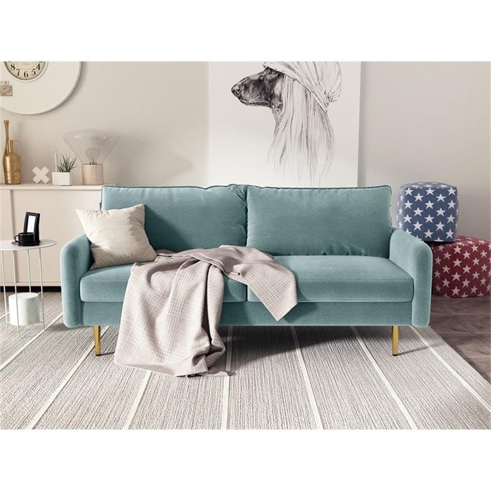 Almor Velvet Living Room Sofa in Light Grayish Cyan - Modern Comfort for Your Home, Perfect for Lounging & Entertaining Guests