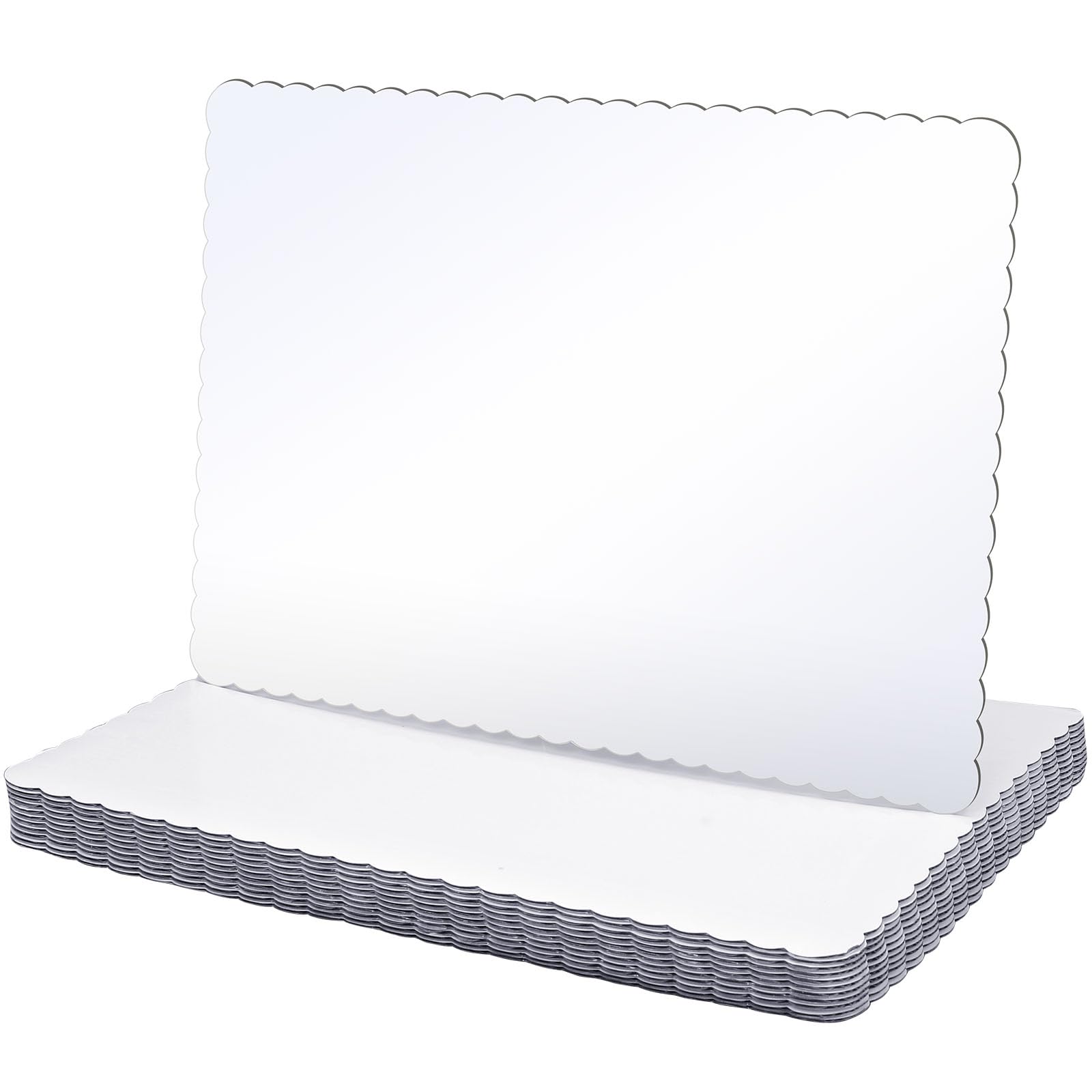 12-Pack 17x25 Inch White Corrugated Cake Boards - Greaseproof Single Wall Rectangular Cake Pads for Half Sheet Cakes, Desserts & Pizzas - Durable Scalloped Edges for Professional Baking & Party Serving