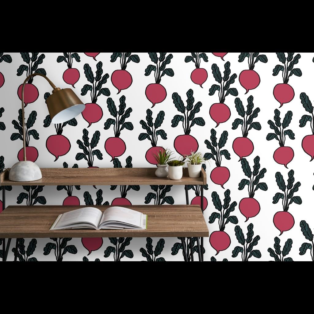 Commercial Grade Spoonflower Wallpaper 27ft x 2ft - Beets Burgundy Vegetables Food Pattern | Peel & Stick Traditional Wallpaper for Kitchen, Dining Room, Cafe Decor