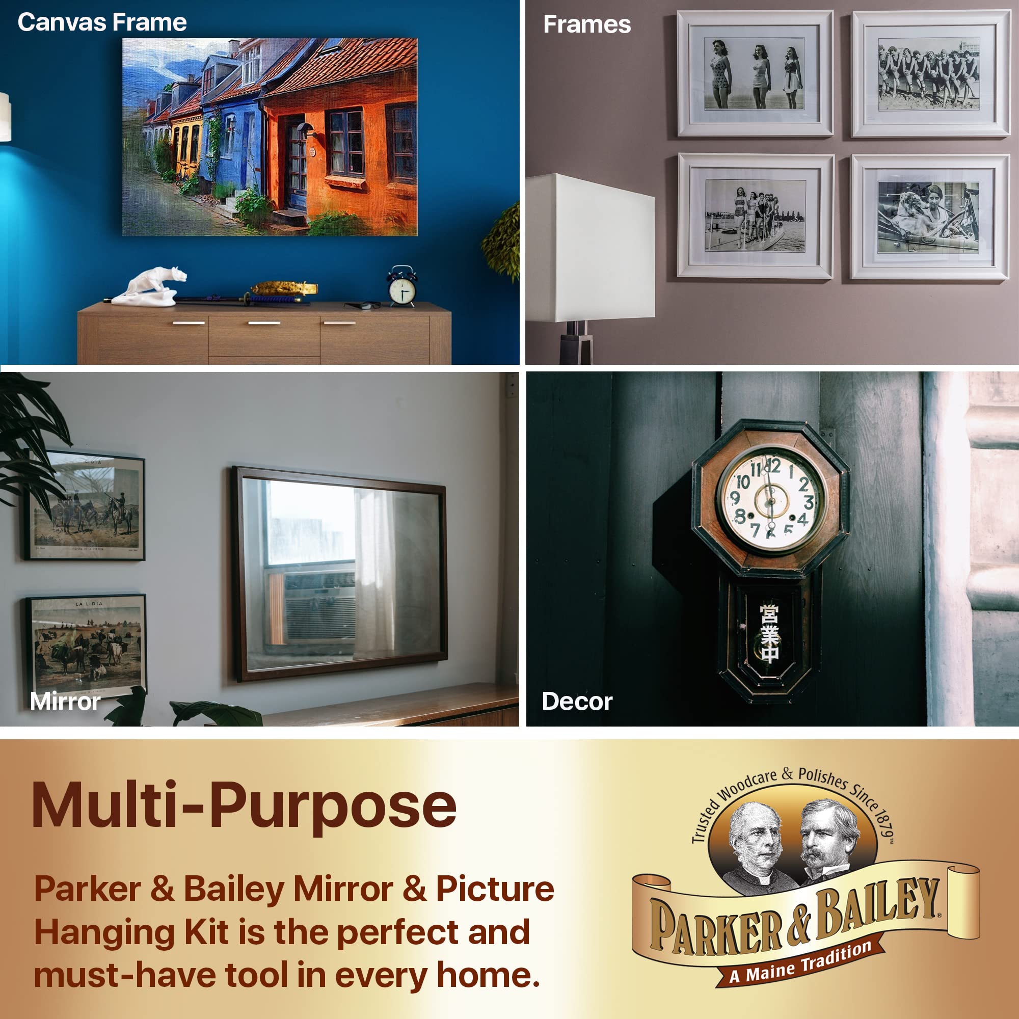 Parker & Bailey 28-Piece Heavy Duty Picture Hanging Kit with Hooks, Nails & Wire - Complete Wall Decor Hanging Solution for Frames, Collages & Home Decor - Perfect for Living Rooms, Bedrooms & Offices