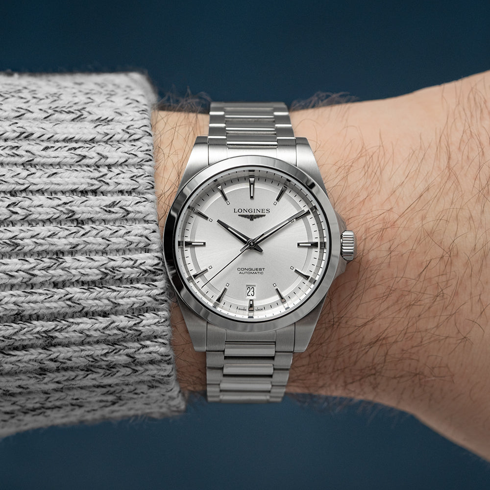 Conquest 38mm Silver Stainless Steel Watch with Bracelet - Perfect for Business, Casual & Formal Occasions