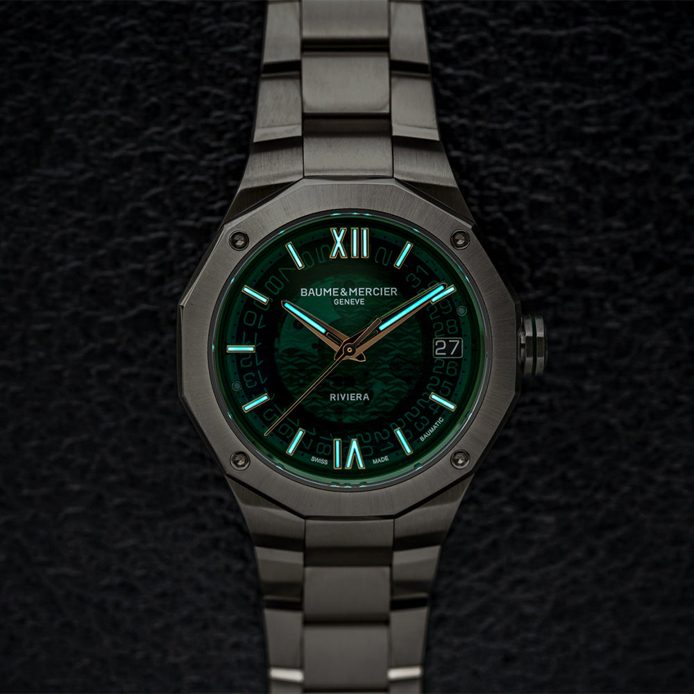 Riviera 10770 Baumatic 39mm Green Dial Men's Watch with Stainless Steel Bracelet - Perfect for Business, Formal Events & Luxury Gift Giving