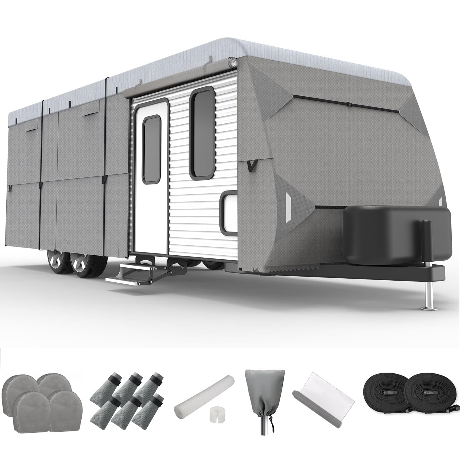 Premium Windproof RV Cover - 300D Heavy-Duty Fabric with 110G Lining for Travel Trailers (Fits 16'-18') - All-Weather Protection for Camping & Outdoor Storage