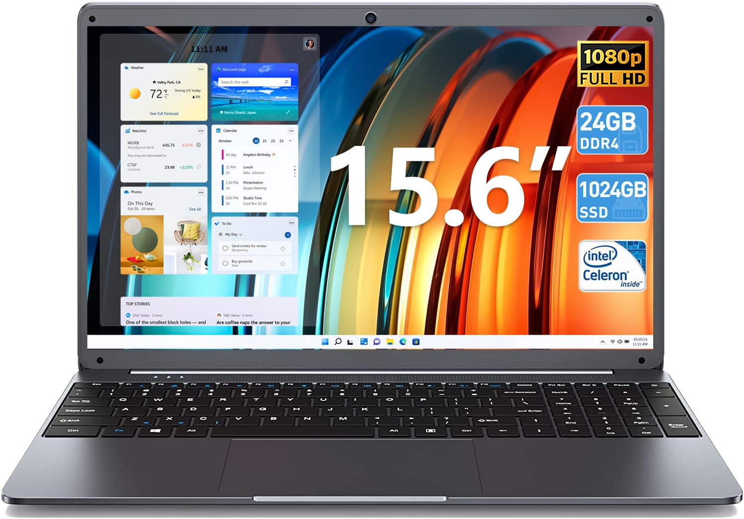 SGIN 15.6 Inch Laptop - 24GB DDR4 RAM, 1TB SSD, Intel Celeron N5095 Processor (Up to 2.9GHz), FHD 1920x1080 IPS Display, Bluetooth 4.2, Webcam, WiFi 5 - Perfect for Work, Study, and Entertainment