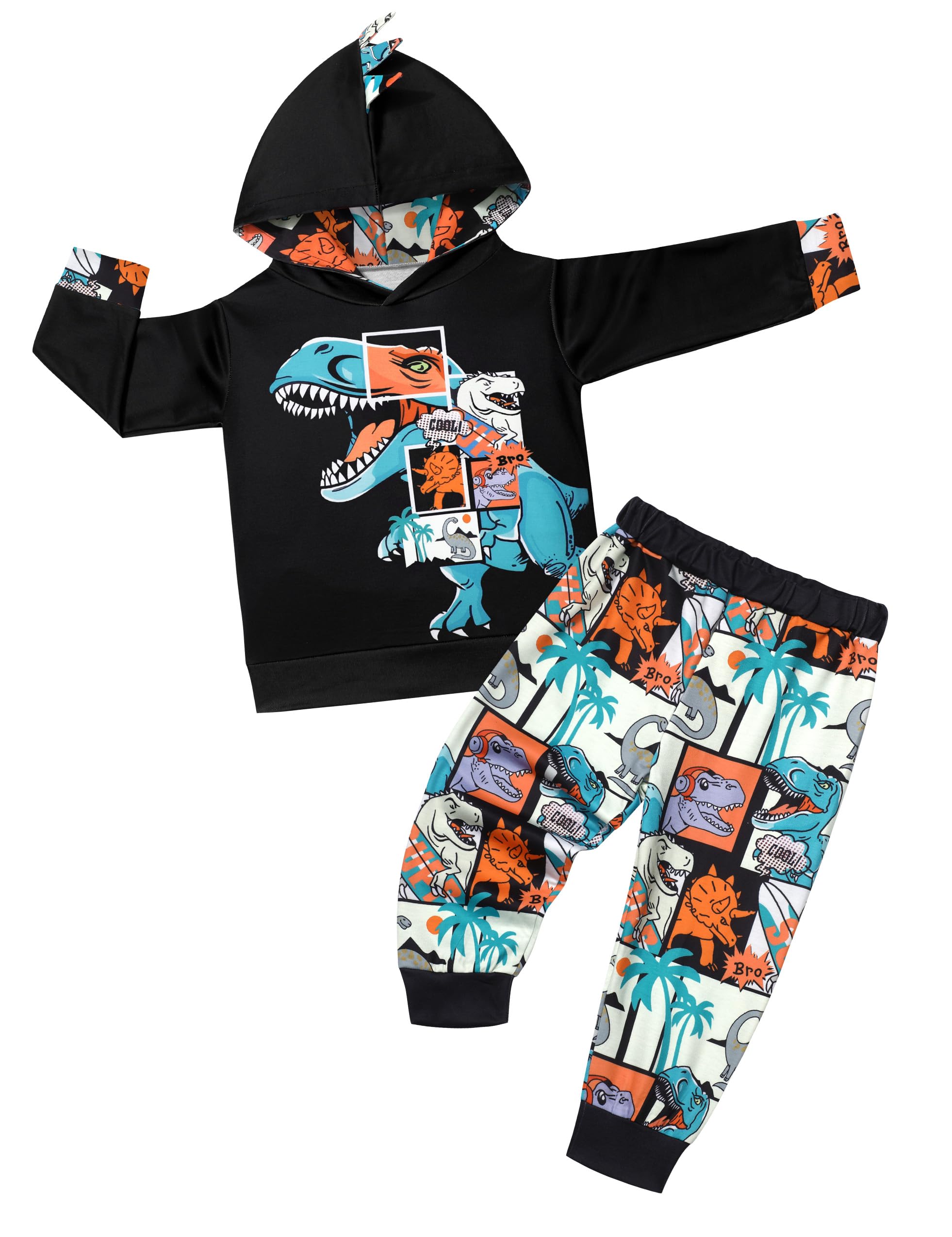 Dinosaur Hoodie & Sweatshirt Pant Set for Toddler Boys 6M-7Y | 2-Piece Outfit for Playdates, Preschool & Outdoor Adventures