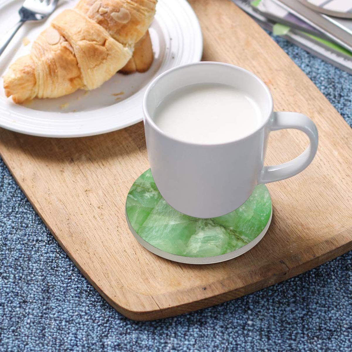 Funny Absorbent Marble Drink Coasters Set of 1/2/4 Pack - Oversized Spill-Proof Cup Coasters for Furniture Protection (0.20x3.9x4 Inches, Green Jade Stone) - Perfect for Coffee Tables, Bars, Office Desks & Home Decor