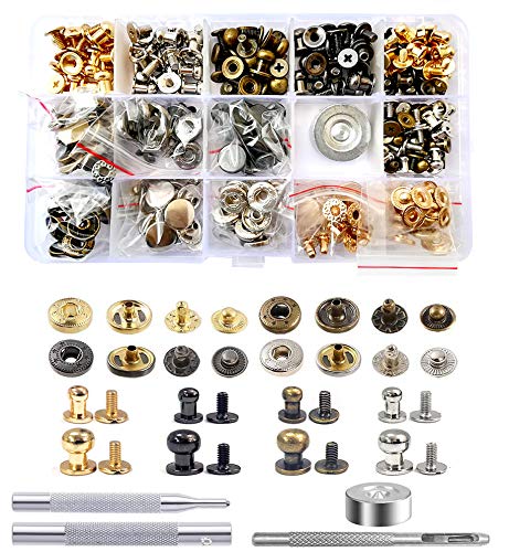 ACTENLY 120-Piece Leather Rivets Kit - 2 Styles Snap Buttons & Chicago Screws with Tools for DIY Leather Craft, Clothing, Shoes, Bags & Belts Repair | Perfect for Leatherworking, Costume Design & Accessory Making