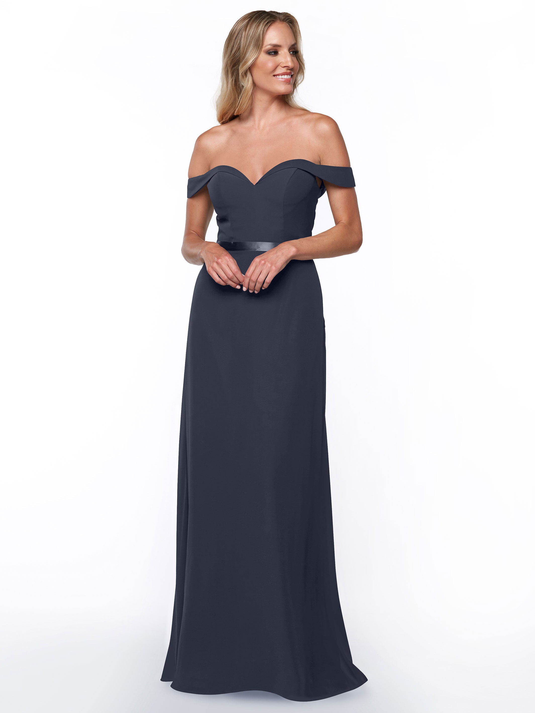 Elegant Off-the-Shoulder Chiffon A-Line Bridesmaid Dress with Sash - Perfect for Weddings, Formal Events & Special Occasions