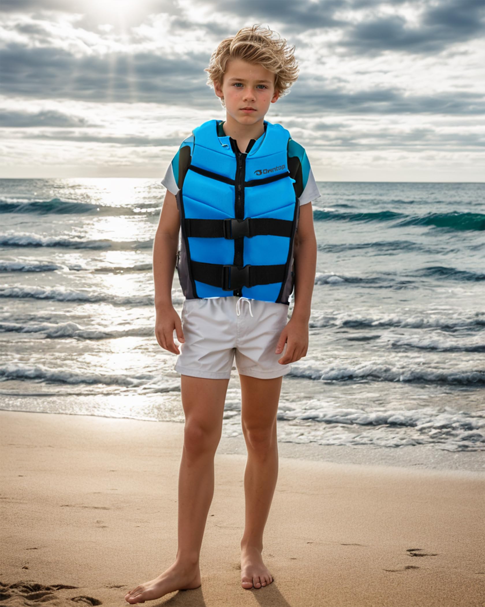 Owntop Youth Kids Swim Vest - Lightweight & Quick-Dry Adjustable Life Jacket with Buckles & Zipper - Perfect for Kayaking, Swimming Training, Boating & Water Sports - Fits 50-125 lbs - Ideal for Pool, Beach & Lake Safety Gear