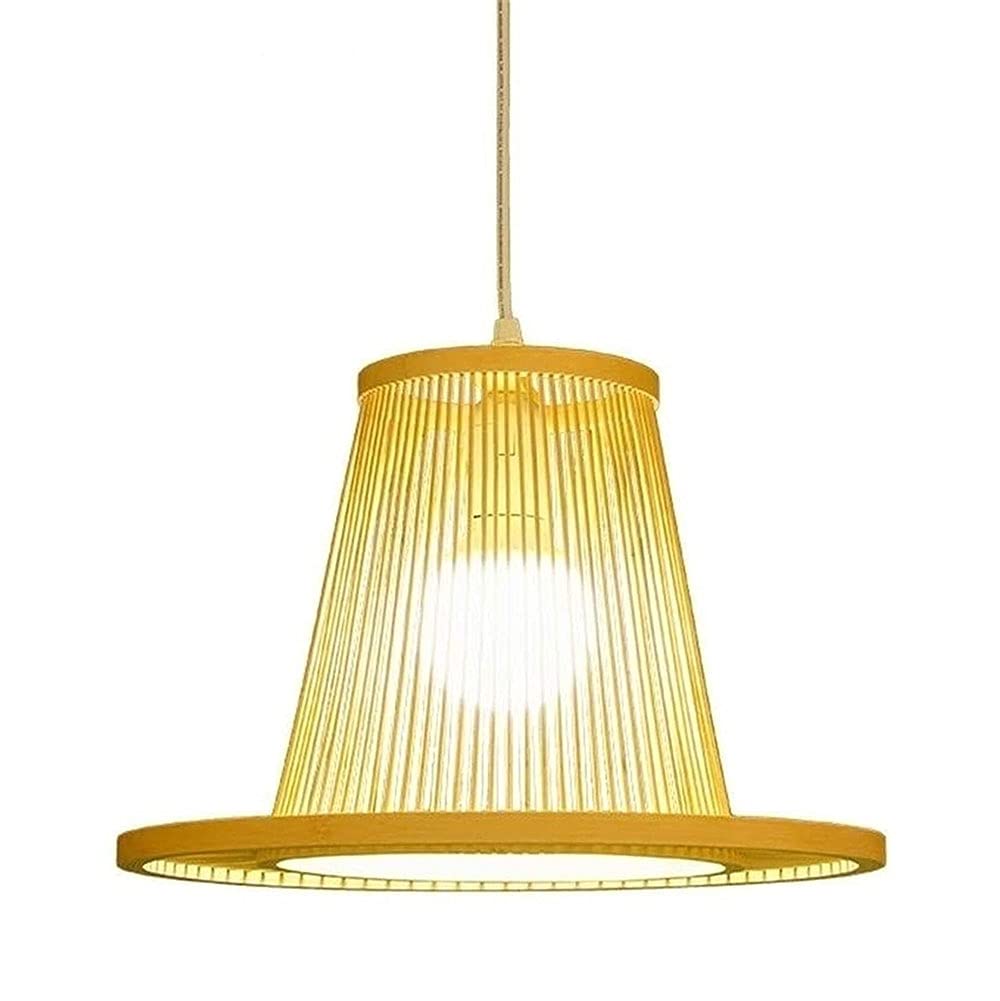 Japanese-Style Bamboo E27 Pendant Light - Wood Wicker Bird Cage Chandelier for Restaurant, Dining Room & Kitchen - Handmade Rattan Lantern Fixture - Perfect for Boho Decor, Farmhouse Lighting & DIY Home Projects