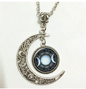 Full Moon Necklace - Handcrafted Glass Art Triple Goddess Pendant - Wiccan & Moon Goddess Jewelry - Spiritual Charm for Rituals & Meditation (5 Pcs)