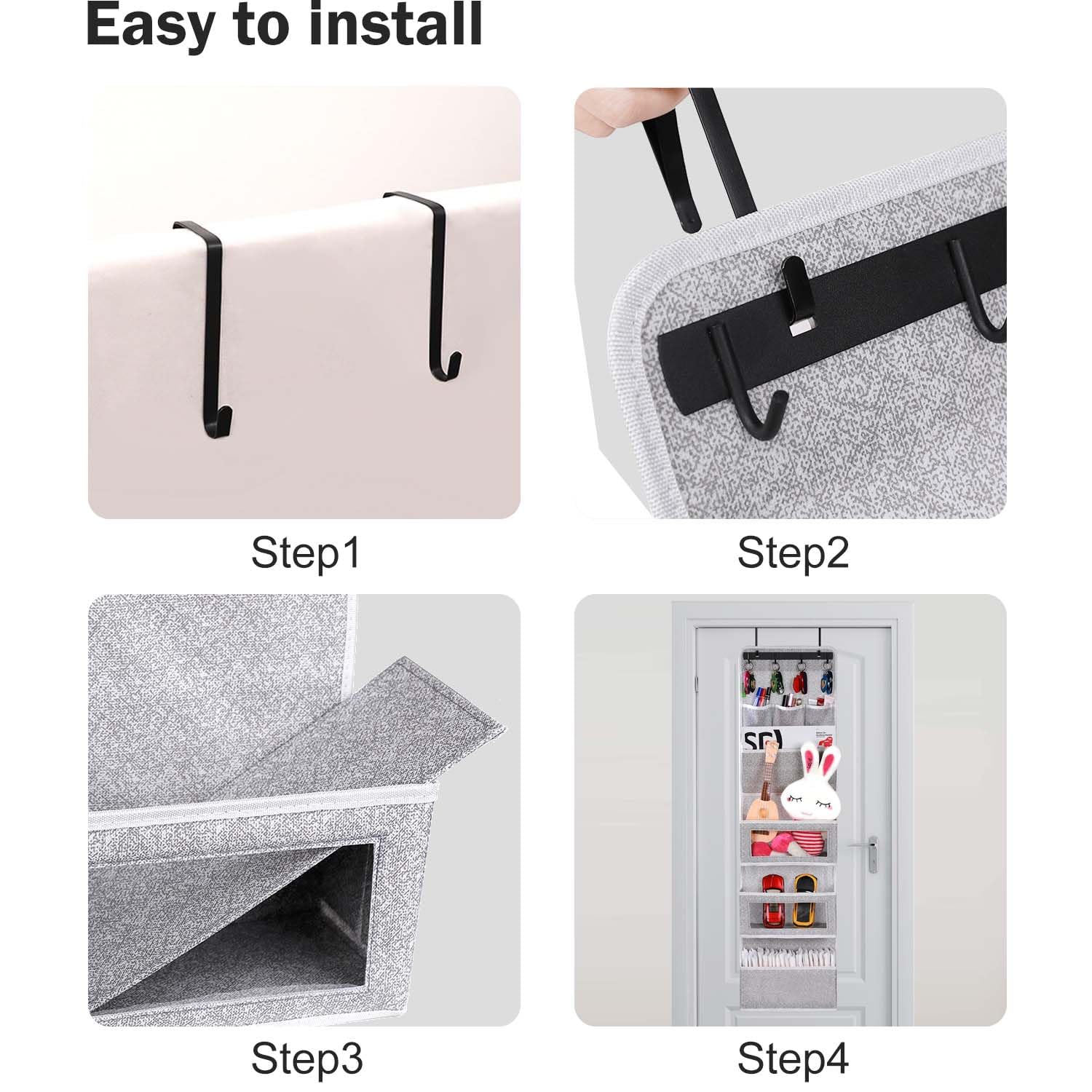 VICTORICH All-in-One Over the Door Organizer with Clear Pockets - Space Saving Hanging Storage for Bedroom, Bathroom & Office - Multi-Purpose Wall File & Shoe Organizer (New Grey)
