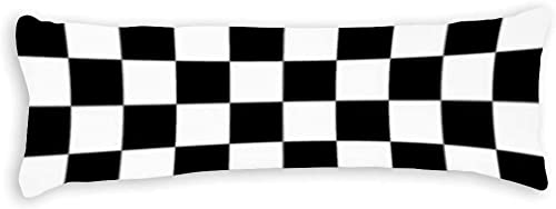 Black and White Checkered Flag Body Pillow Cover - 20x54 Inch Racing Car Theme Pillowcase with Hidden Zipper - Perfect for NASCAR Fans, Auto Racing Decor, and Gaming Room Accessories