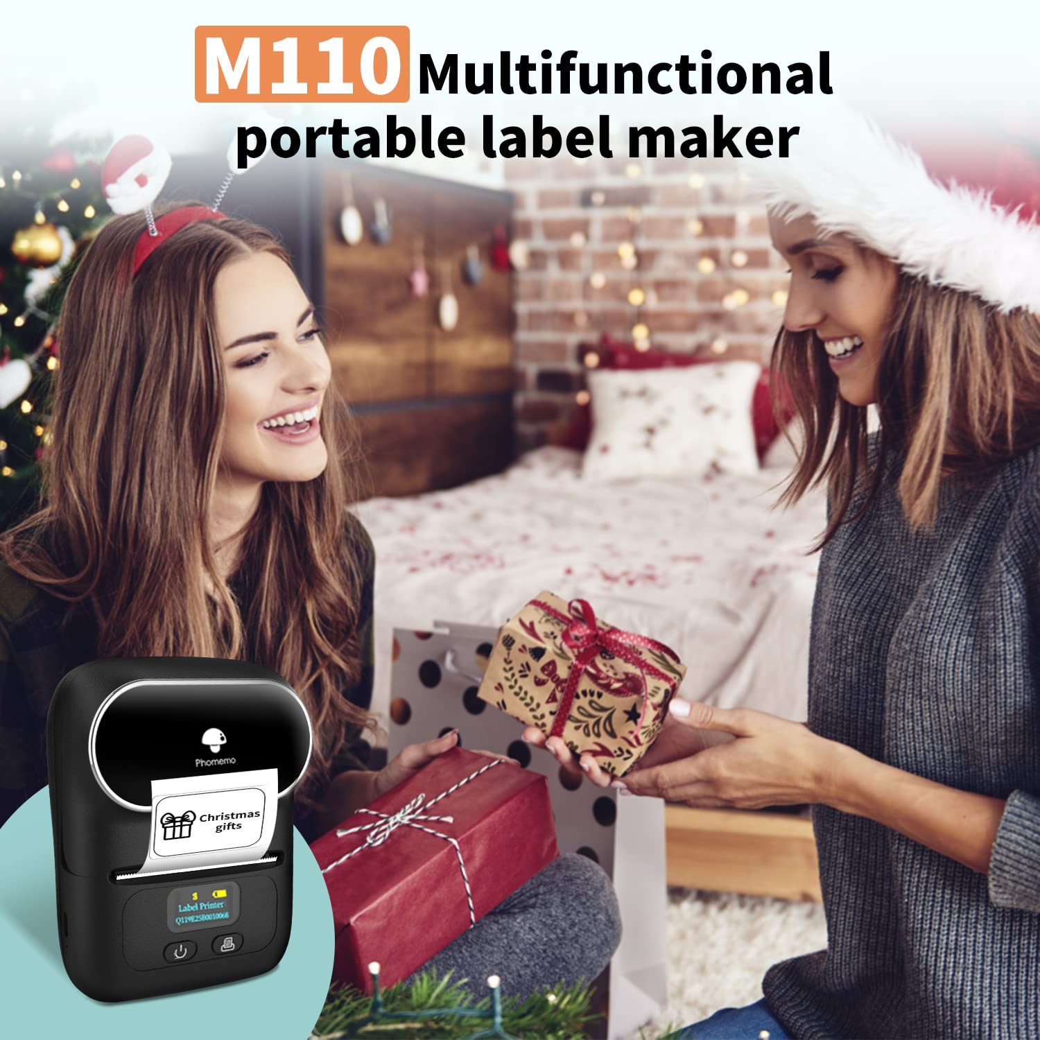 Phomemo M110 Bluetooth Thermal Label Printer - Portable Barcode, Address, Logo & Clothing Label Maker for Small Business | Compatible with Phones & PC | Perfect for Mailing, Sticker Printing & Inventory Management (Black)