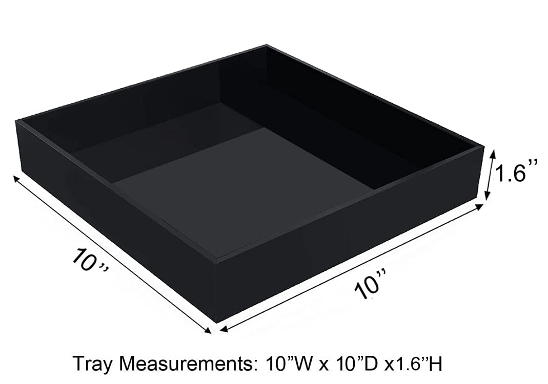 Waterproof Acrylic Vanity Tray - 10x10 Inch Black Remote Control & Valet Tray Organizer for Nightstand, Dresser or Bathroom - Perfect for Change, Coins, Keys, Phone & Glasses Storage | Ideal for Home, Office & Travel Organization