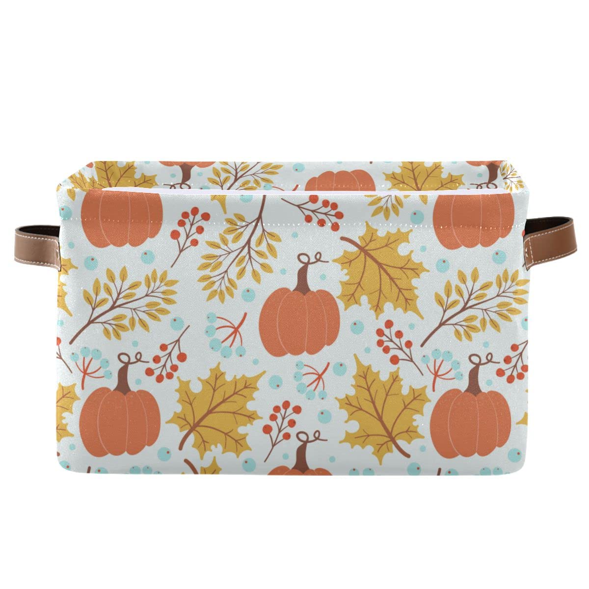 Foldable Fabric Storage Basket - 16x12x8 Inches Pumpkin & Maple Leaf Design, Laundry Bin, Baby Clothes Organizer, Dog Toy Storage, Book Shelf Cubes - Perfect for Fall Home Decor, Closet Organization & Nursery Storage
