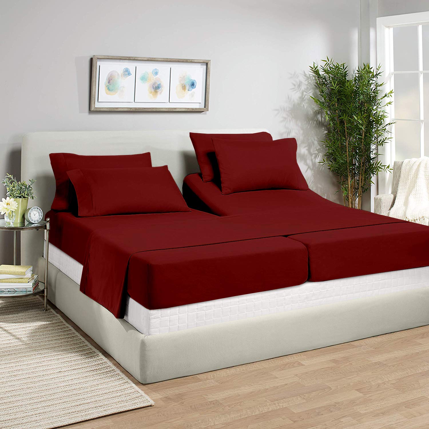 Split Queen Sheet Set for Adjustable Beds - 100% Cotton Deep Pocket Sheets (Fits Up to 15