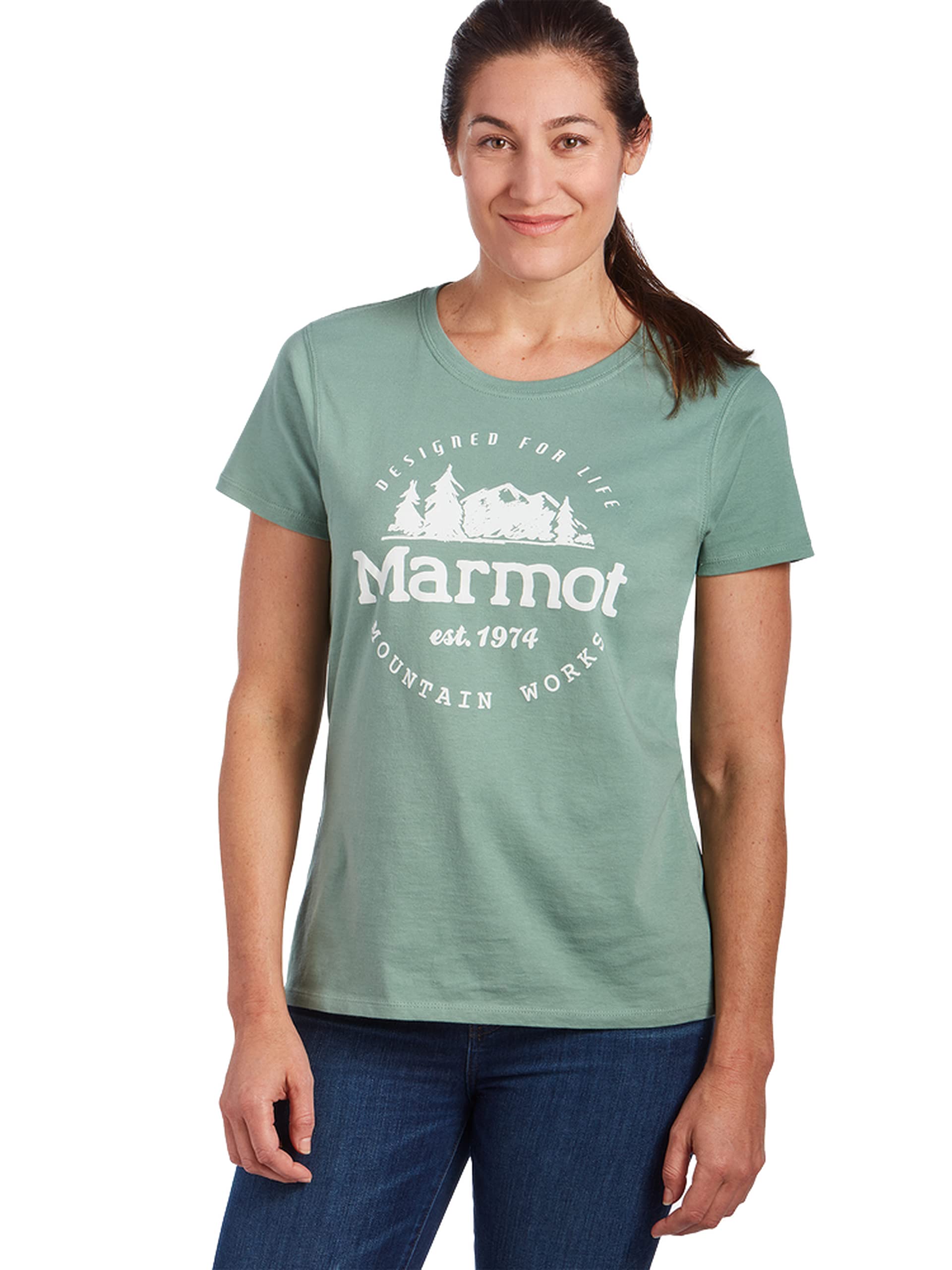 MARMOT Women's Logo Graphic Cotton T-Shirt - Soft Casual Short Sleeve Tee for Outdoor Activities, Travel & Everyday Wear